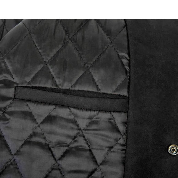 Mens Real Cowhide Leather Jacket Long Sleeves Varsity Letterman Jacket Black - Picture 4 of 5